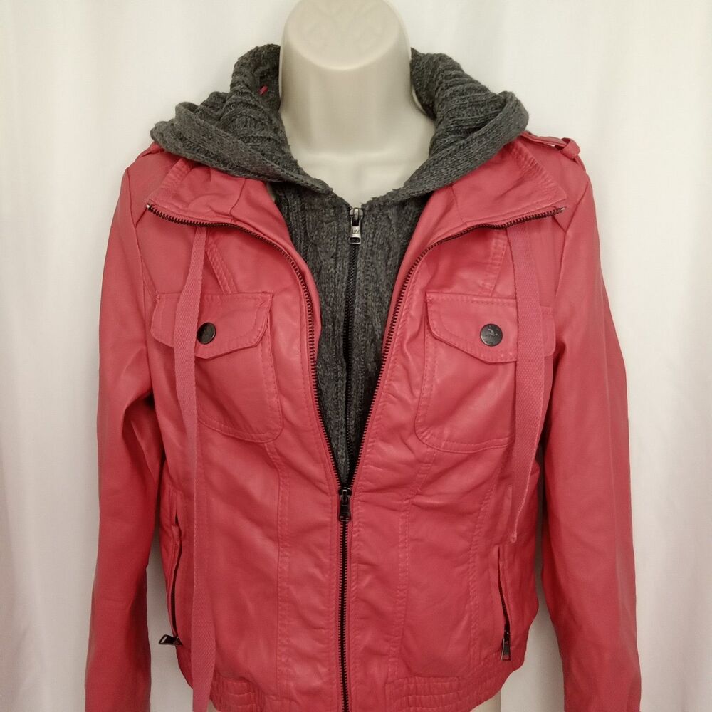 Holly Land Women Medium Coral Zip Up Hooded Jacket